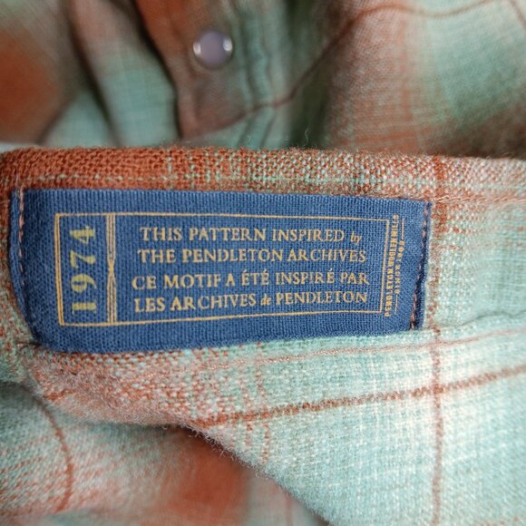 Pendleton Canyon Flannel Wool Pearl Snap Long Sleeve Button Down Mint Green - Picture 7 of 11
